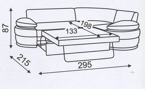 Схема разложенного  углового дивана "Калейдоскоп"