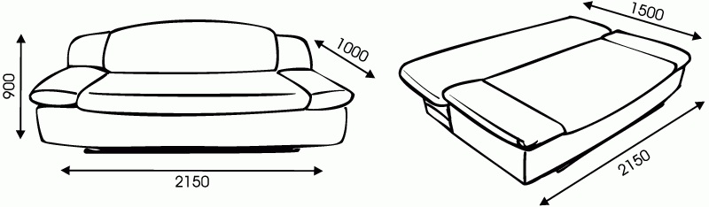 Схема размеров дивана "Макс 2" от "Ромира"